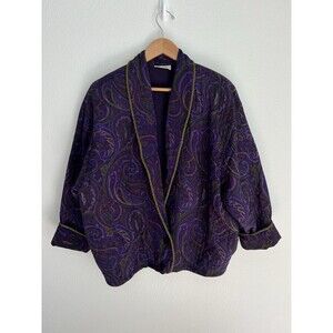 VTG 80 Linda Allard Ellen Tracy Purple Paisley Silk Quilted Balloon Sleeve Rope